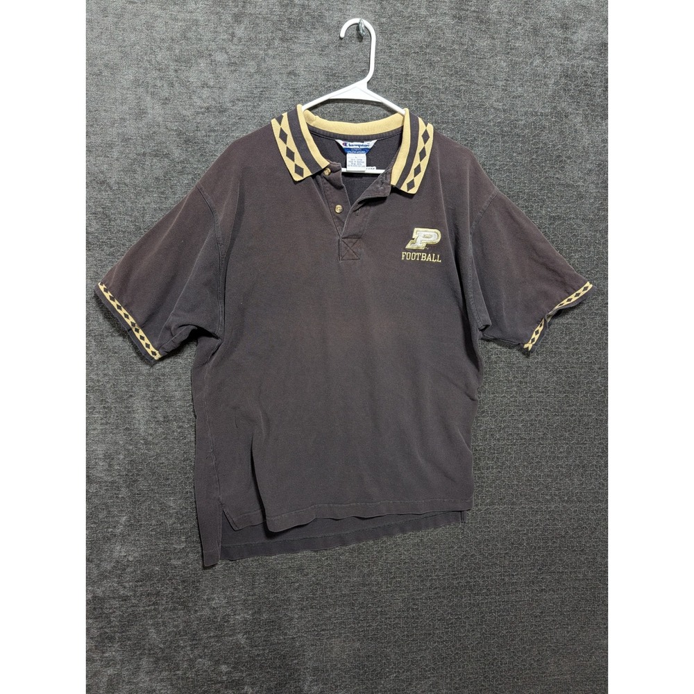 Champion Purdue Football Polo Shirt Mens Large Grey Diamond Trim Cotton 1125
